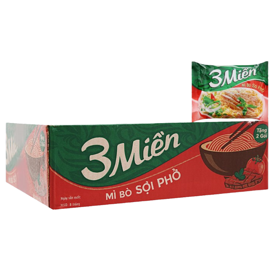 Mì tôm 3 Miền bò sợi phở 65g